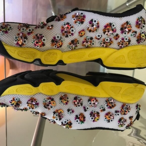 DIOR Vintage Fusion Embellished Beaded Floral Sneakers Shoe Slides Leather Mesh - Picture 7 of 13